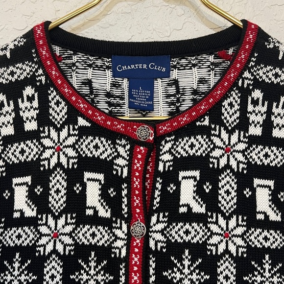 Charter Club Holiday Cardigan Sweater Snowflake Winter Print Button Front - Picture 2 of 8